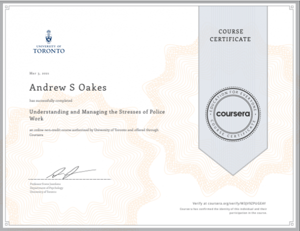 Certificate Stresses of Police Work